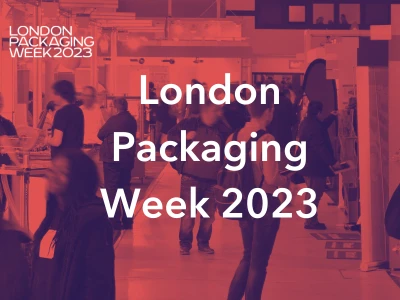 The words "london packaging week 2023" on a red background